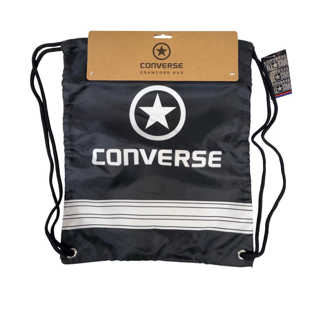 Converse All Star Drawcord Bag Black White Cinch Sack Drawstring Backpack NEW
